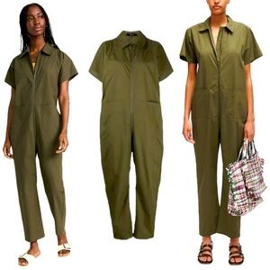 Rachel Comey Green Poplin Barrie Zip Up Boiler Suit Jumpsuit Cotton Oversized